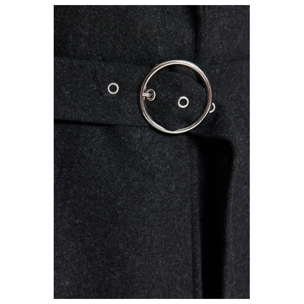 Trendyolmilla Women’s Round Belt Long Wool Cashmere Coat - Black