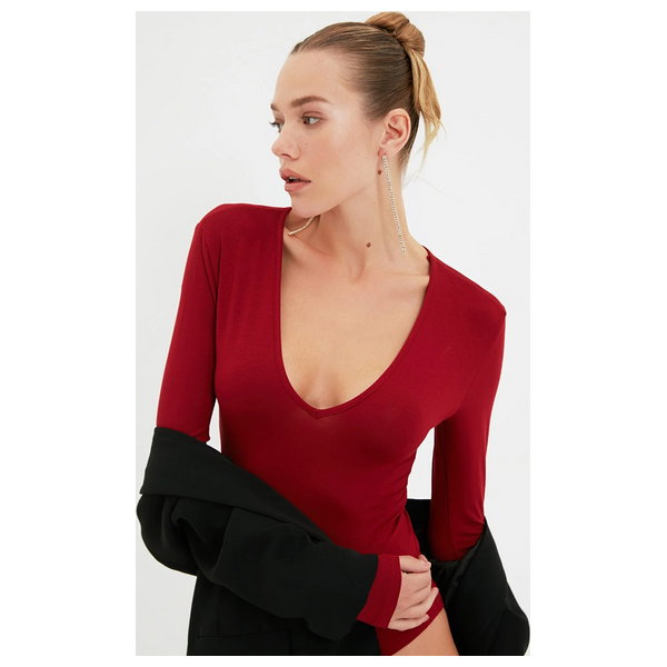Trendyolmilla Women’s Deep V-Neck Body - Red Claret