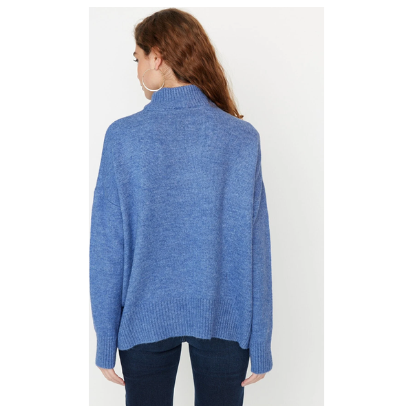 بلوزة نسائية ذات ياقة عالية ترينديول ميلا - ازرق