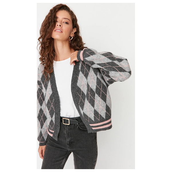 جاكيت صوف منقوشة ترينديول ميلا - رمادي