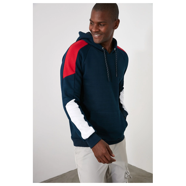 بلوزة بغطاء للرأس من ترينديول مان للرجال كبيرة الحجم/واسعة مع اجياب - كحلي