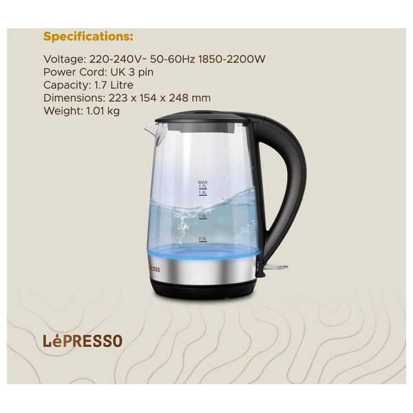  Lepresso 360-Transparent - Kettle - 1.7L - 2200Watt - Transparent 