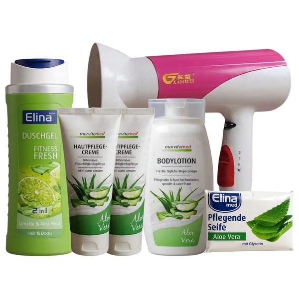  Elina med 5-piece skin and hair care set + free hair dryer gift 