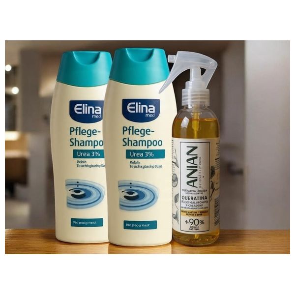  Elina med 2-piece hair and scalp care package: 3% urea shampoo with a free gift: hair spray 