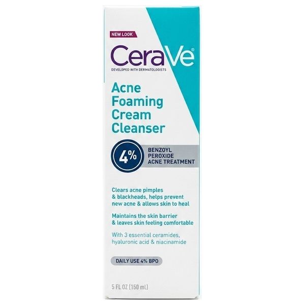  CeraVe Acne Foaming Cream Cleanser - 4% Benzoyl Peroxide Acne Treatment, 150 ml 