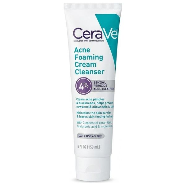  CeraVe Acne Foaming Cream Cleanser - 4% Benzoyl Peroxide Acne Treatment, 150 ml 