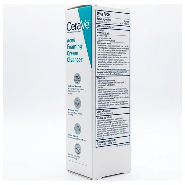  CeraVe Acne Foaming Cream Cleanser - 4% Benzoyl Peroxide Acne Treatment, 150 ml 