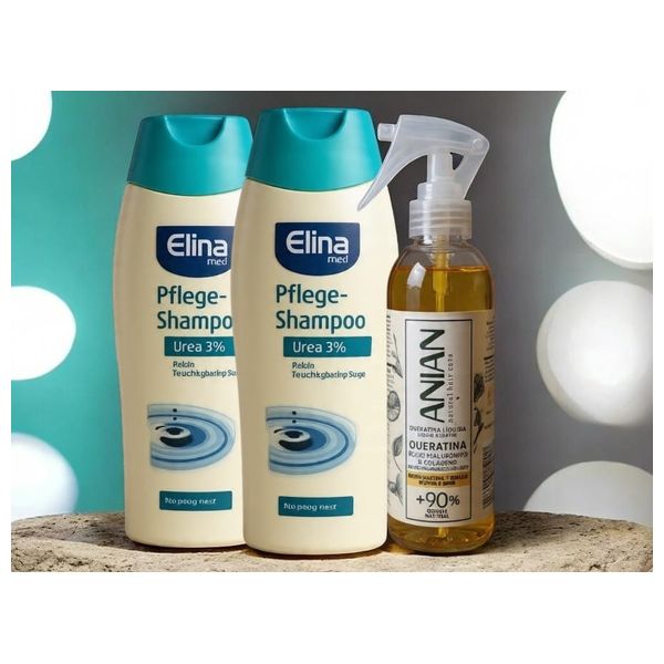  Elina med 2-piece hair and scalp care package: 3% urea shampoo with a free gift: hair spray 
