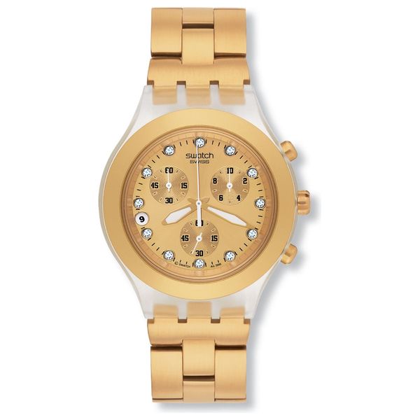 Elryan Swatch Watch SVCK4032G For Unisex Analog Display Stainless Steel Band Gold