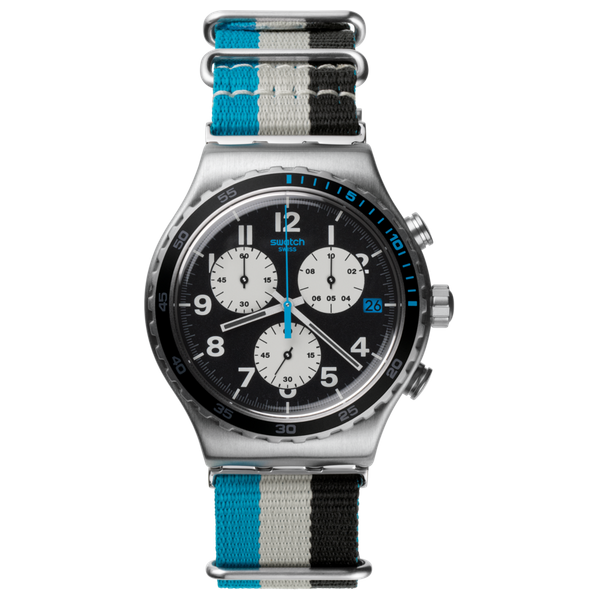  Swatch Watch YVS409 For Men - Analog Display, Fabric Band - Black 