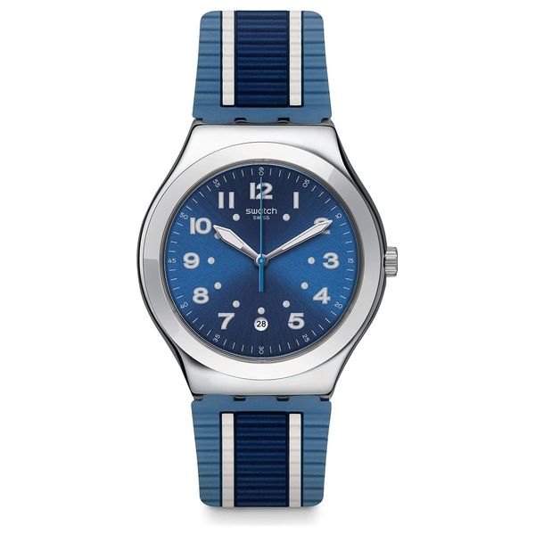 Swatch Watch YWS436 For Unisex - Analog Display, Leather Band - Blue 