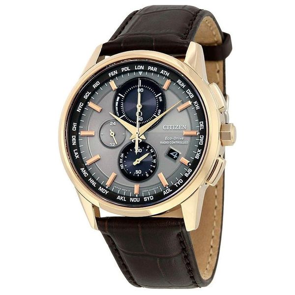 Elryan Citizen Watch AT8113 12H For Men Analog Display Leather Band Black