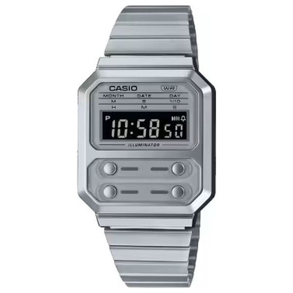  Casio Watch A100WE-7BDF For Unisex - Digital Display, Stainless Steel Band - Silver 