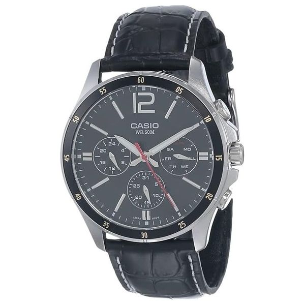 Elryan Casio Watch MTP 1374L 1AVDF For men Analog Display Leather Band Black