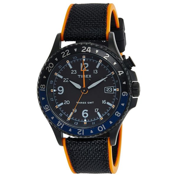 Timex allied three hotsell gmt black orange