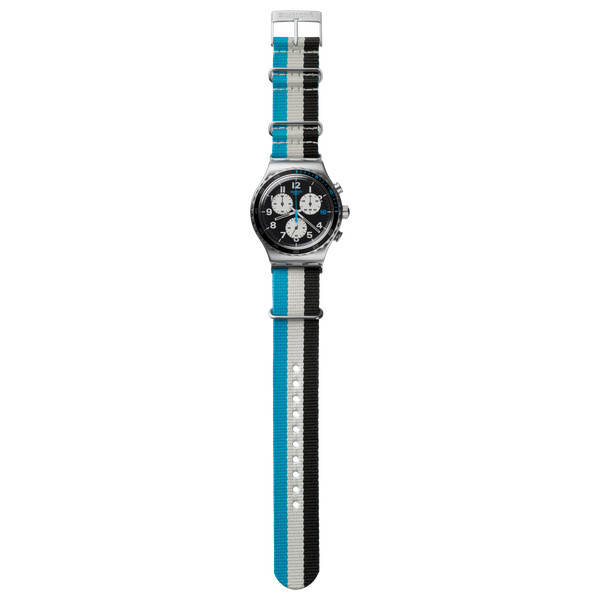  Swatch Watch YVS409 For Men - Analog Display, Fabric Band - Black 