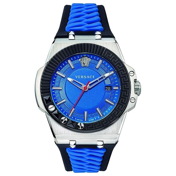 Elryan Versace Watch VEDY00119 For Men Analog Display Rubber Band Blue
