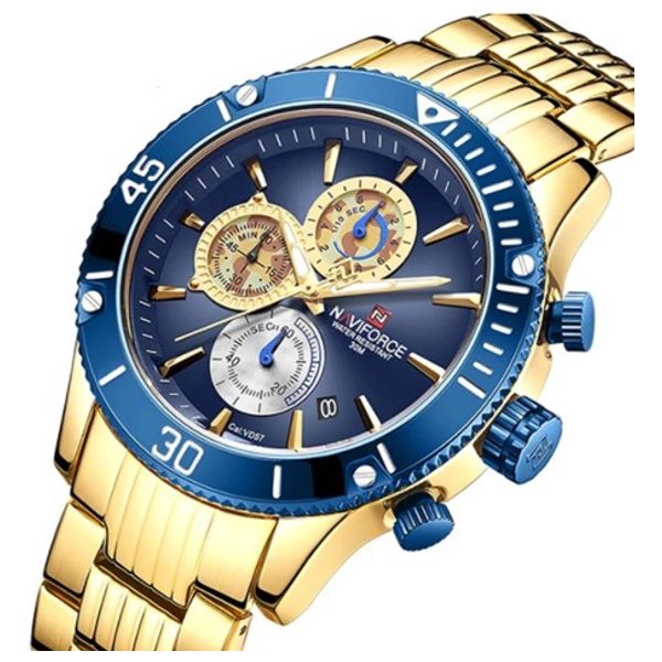  ساعة نافي فورس للرجال Nf9173 - عرض بعقارب, سوار من ستانلس ستيل - ذهبي 