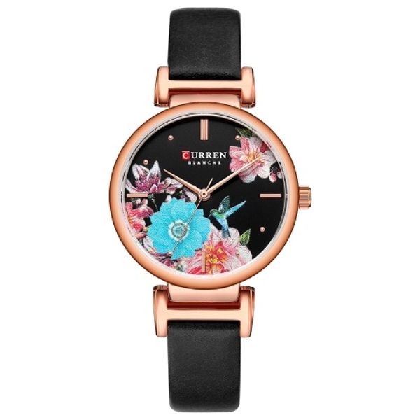  Curren  Watch CU9053-LBL For Women - Analog Display, Leather Band - Black 