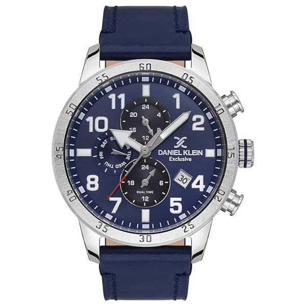 Daniel Klein Watch DK113539-2 For Men - Analog Display, Leather Band - Blue