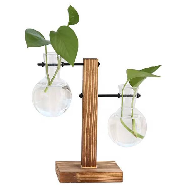  مزهرية ديكور مع قاعدة خشب - VASE-WDGL-02 