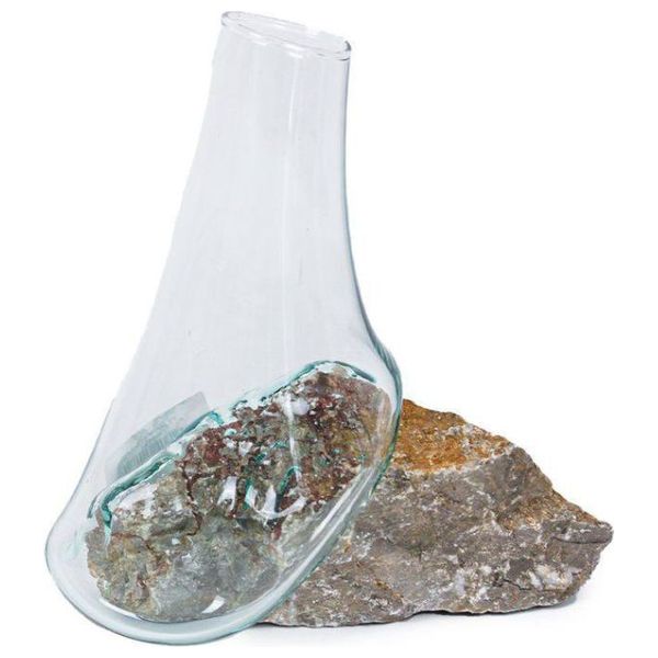  Glass Vase with Natural Stone Base - GVS-2025 - Glass 
