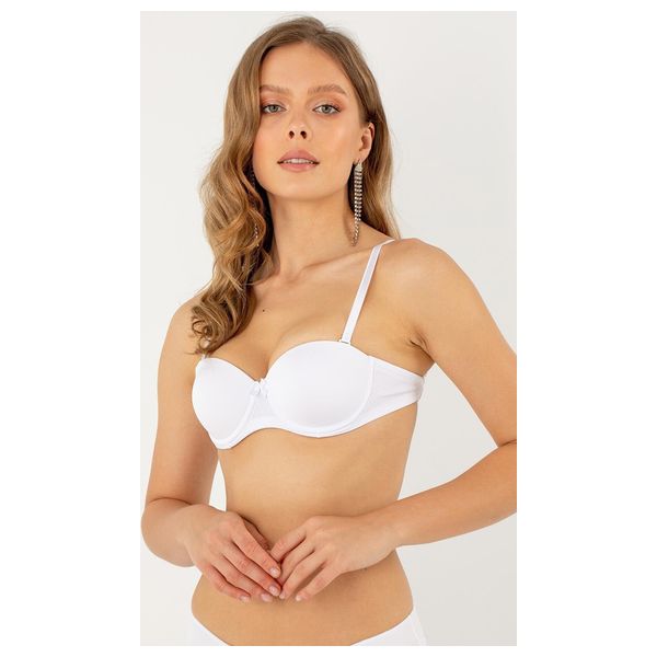  Miorre Women's Non-Padded Double Strapless Low-Cut Bra - 34 - White 