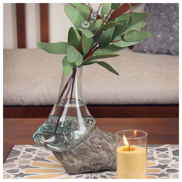  Glass Vase with Natural Stone Base - GVS-2025 - Glass 