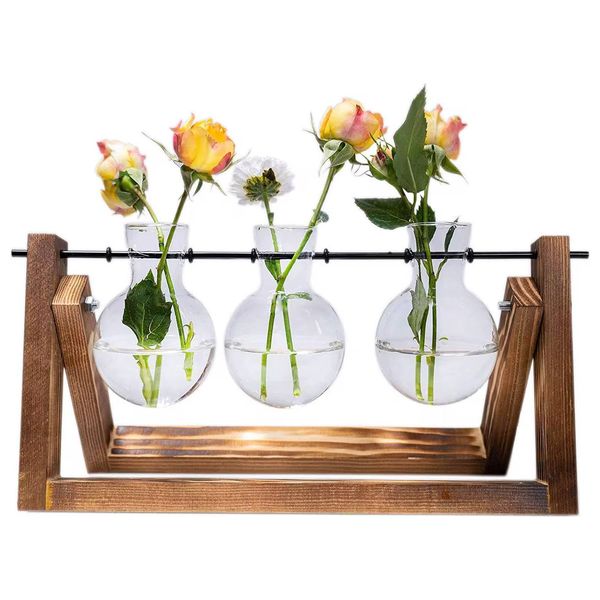  Three-peel-shaped Vase with a Wooden Base - VASE-WDGL-03 