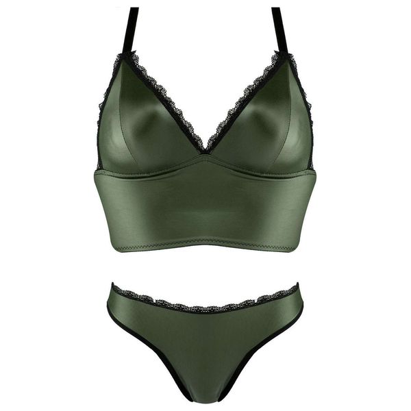 Elryan: Ifondi Women's Leather Bra & Panty Set - Olive