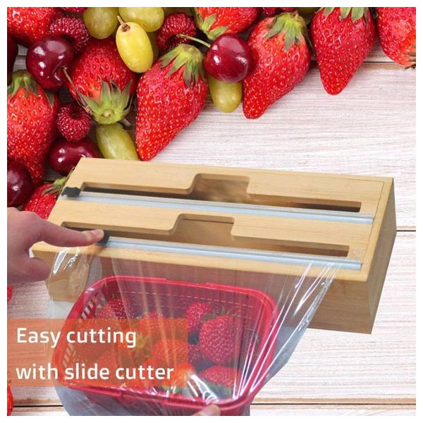 Bamboo Kitchen Wrap Organizer with Slide Cutter - Wood