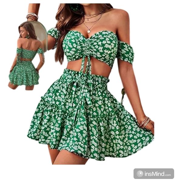  طقم صيفي تنورة وبلوزة - 171 - اخضر 