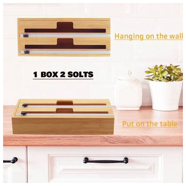 Bamboo Kitchen Wrap Organizer with Slide Cutter - Wood