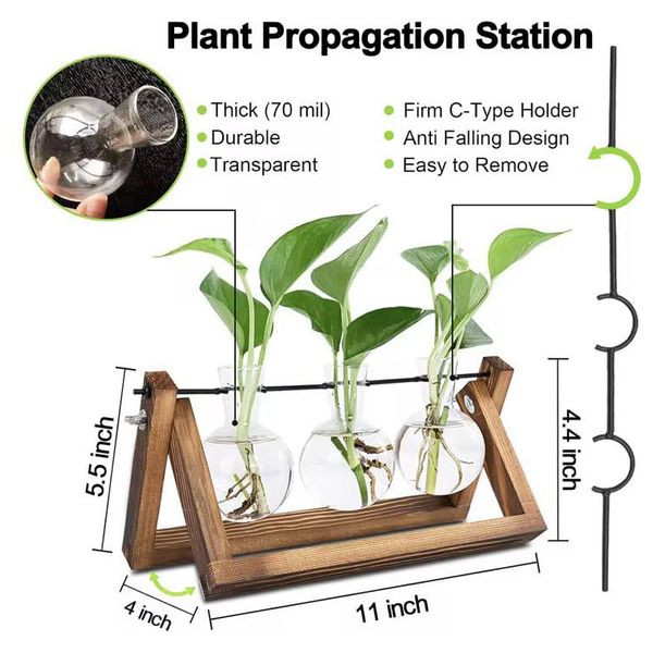  Three-peel-shaped Vase with a Wooden Base - VASE-WDGL-03 