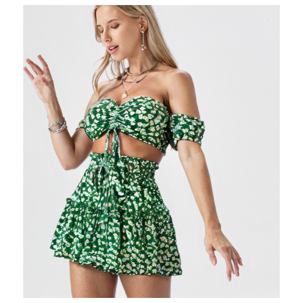  طقم صيفي تنورة وبلوزة - 171 - اخضر 