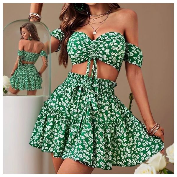  طقم صيفي تنورة وبلوزة - 171 - اخضر 