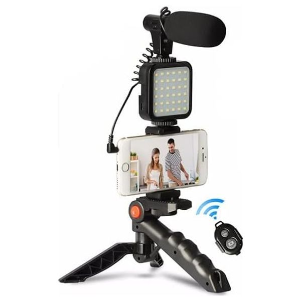 Smart Phone Stabilizer with Shooting Kit and Microphone - AY-49 - Black