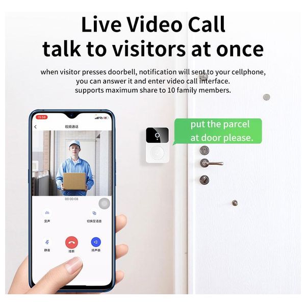 Smart Doorbell with Camera and Over 38 Tunes - White