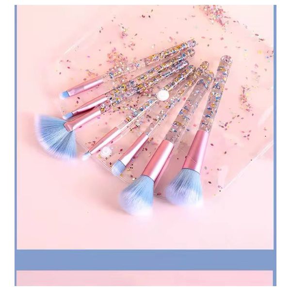 Makeup Brush Set, 7 Pieces - Pink and Blue