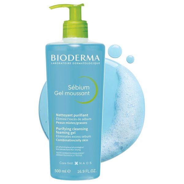  بيوديرما جل موسانت سيبيوم - جل منظف رغوي مطهر للبشرة الدهنية والمختلطة، 500 مل 