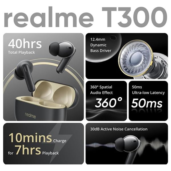  Realme Buds T300 - Bluetooth Headphone In Ear - Black 