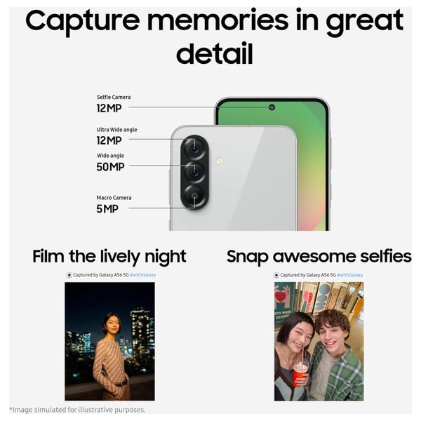  سامسونج كلاكسي A56 5G - دبل سيم - سوبر اموليد - إكسينوس 1580 (4 nm) - بطارية بحجم 5000 ميلي امبير 