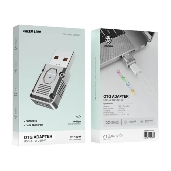  Green Lion OTG - Adapter USB-A to USB-C - 120W - Silver 