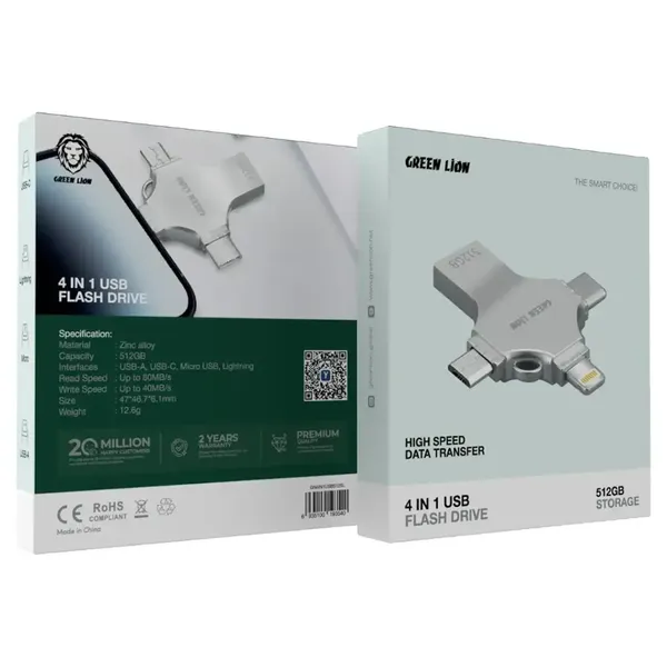  فلاش ميموري كرين ليون - GN4IN1 - 512 جيجابايت - فضي 