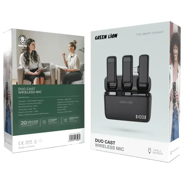  Green Lion Duo Cast Wireless Microphone - Up to 7 hours - Black 