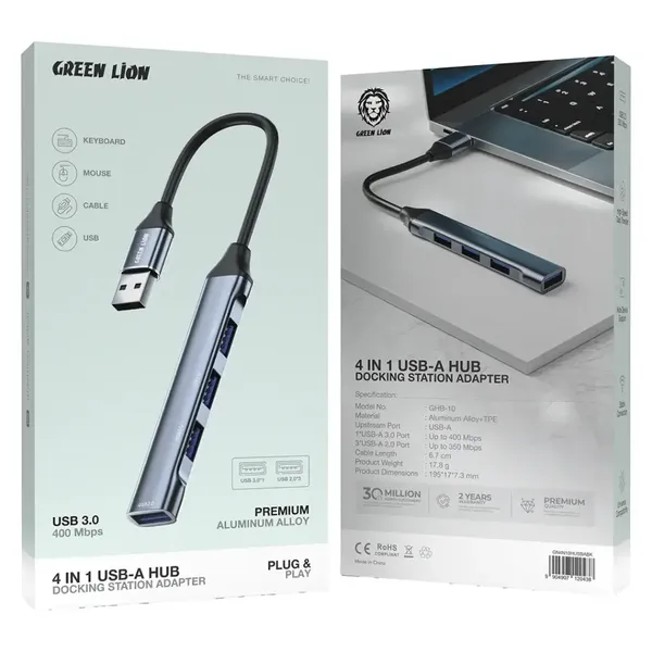  Green Lion 4-in-1 USB-C Hub - Black 
