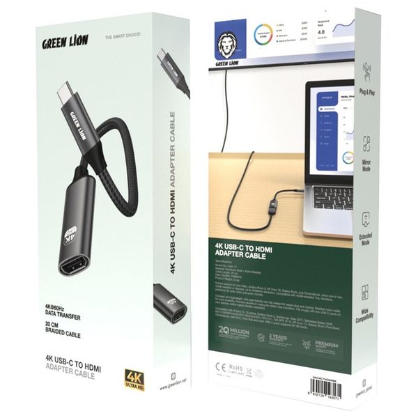  Green Lion GN4KCTHDMIBK - USB-C to HDMI Adapter Cable - 4K - Black 