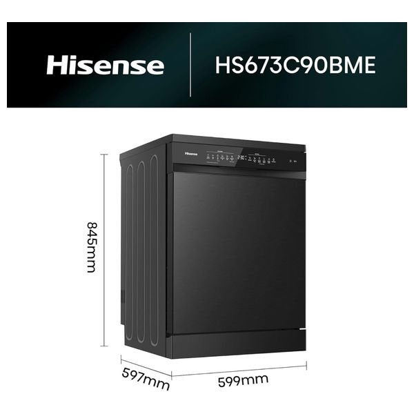  هايسنس HS673C90BME غسالة صحون - 16 سيت - أسود 