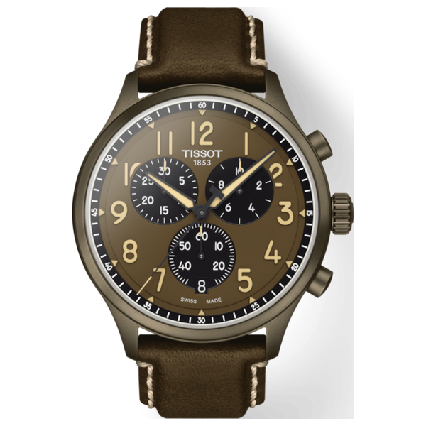  Tissot Watch T1166173609200 For Men - Analog Display, Leather Band - Khaki 