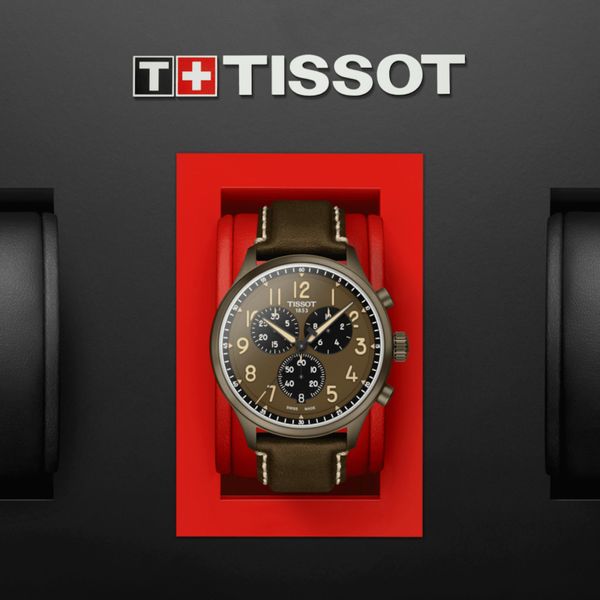  ساعة تيسوت للرجال T1166173609200 - عرض بعقارب, سوار من الجلد - خاكي 